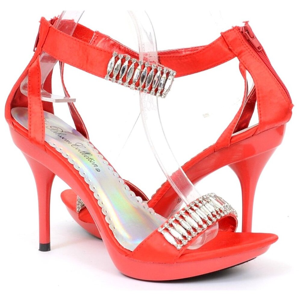De Blossom Red Shiny Rhinestone Anklet Stiletto Heels Formal Holiday Women's 6.5